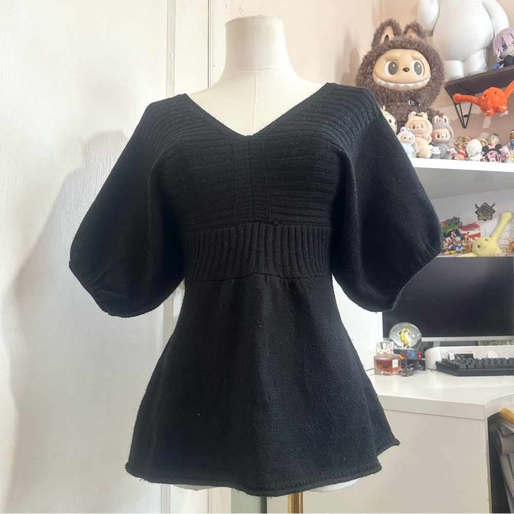 Vintage 90s black batwing knit sweater babydoll top